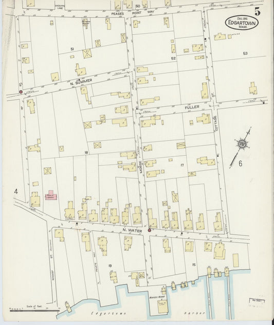Sanborn Fire Insurance Map from Edgartown, Dukes County, Massachusetts (1914), Sheet #0005 - Historic Sanborn Fire Insurance Map Print, vintage old map wall art, antique decor, genealogy gift, Massachusetts Massachusetts map