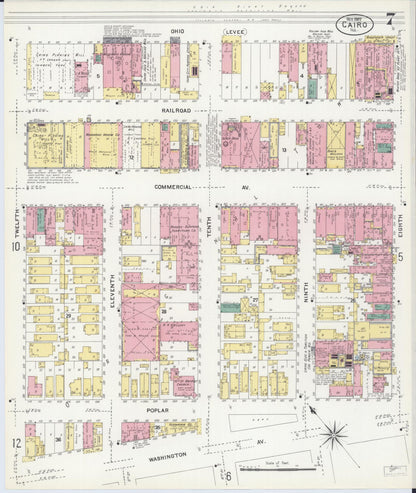 Sanborn Fire Insurance Map from Cairo, Alexander County, Illinois (1907), Sheet #0007 - Historic Sanborn Fire Insurance Map Print, vintage old map wall art, antique decor, genealogy gift, Illinois Illinois map