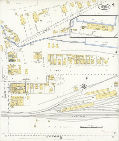 Sanborn Fire Insurance Map from Truckee, Nevada County, California (1907), Sheet #0004 - Complete Map Set gallery image, historic Sanborn map, vintage wall art, California California
