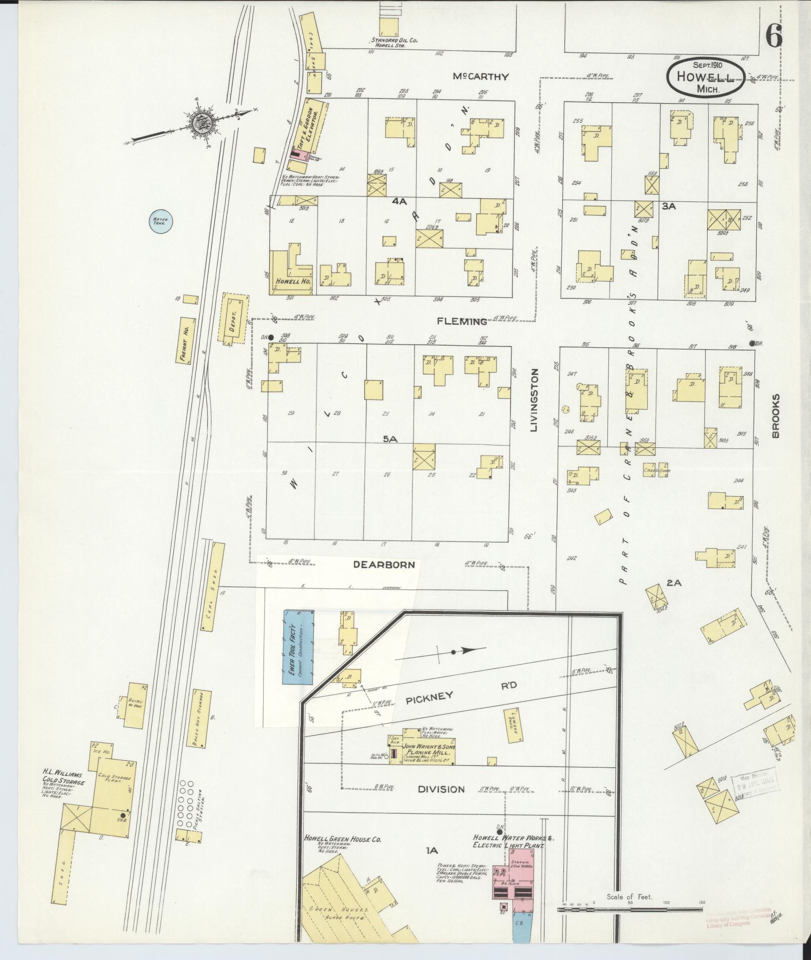 Sanborn Fire Insurance Map from Howell, Livingston County, Michigan (1910), Sheet #0006 - Complete Map Set gallery image, historic Sanborn map, vintage wall art, Michigan Michigan