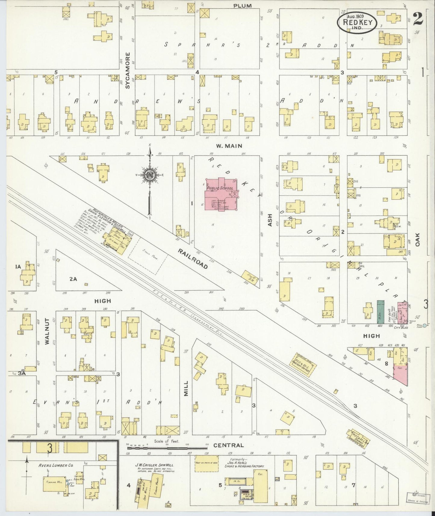Sanborn Fire Insurance Map from Redkey, Jay County, Indiana (1909), Sheet #0002 - Historic Sanborn Fire Insurance Map Print, vintage old map wall art, antique decor, genealogy gift, Indiana Indiana map