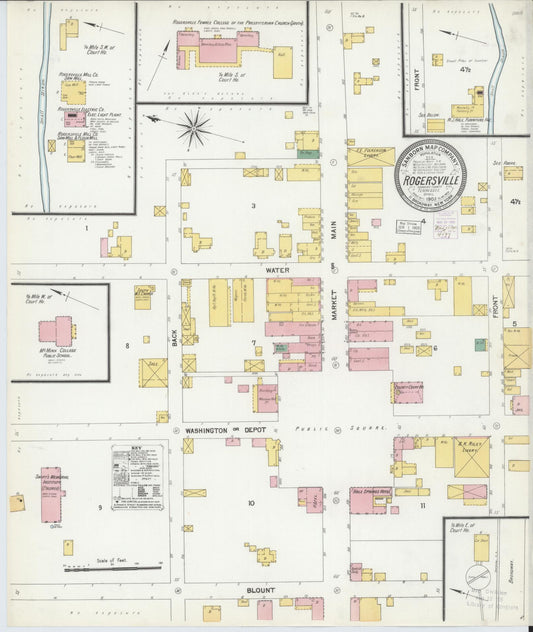 Sanborn Fire Insurance Map from Rogersville, Hawkins County, Tennessee (1903), Sheet #0001 - Historic Sanborn Fire Insurance Map Print, vintage old map wall art, antique decor, genealogy gift, Tennessee Tennessee map