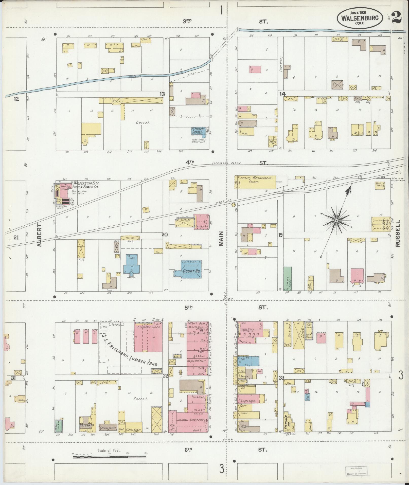 Sanborn Fire Insurance Map from Walsenburg, Huerfano County, Colorado (1901), Sheet #0002 - Complete Map Set gallery image, historic Sanborn map, vintage wall art, Colorado Colorado