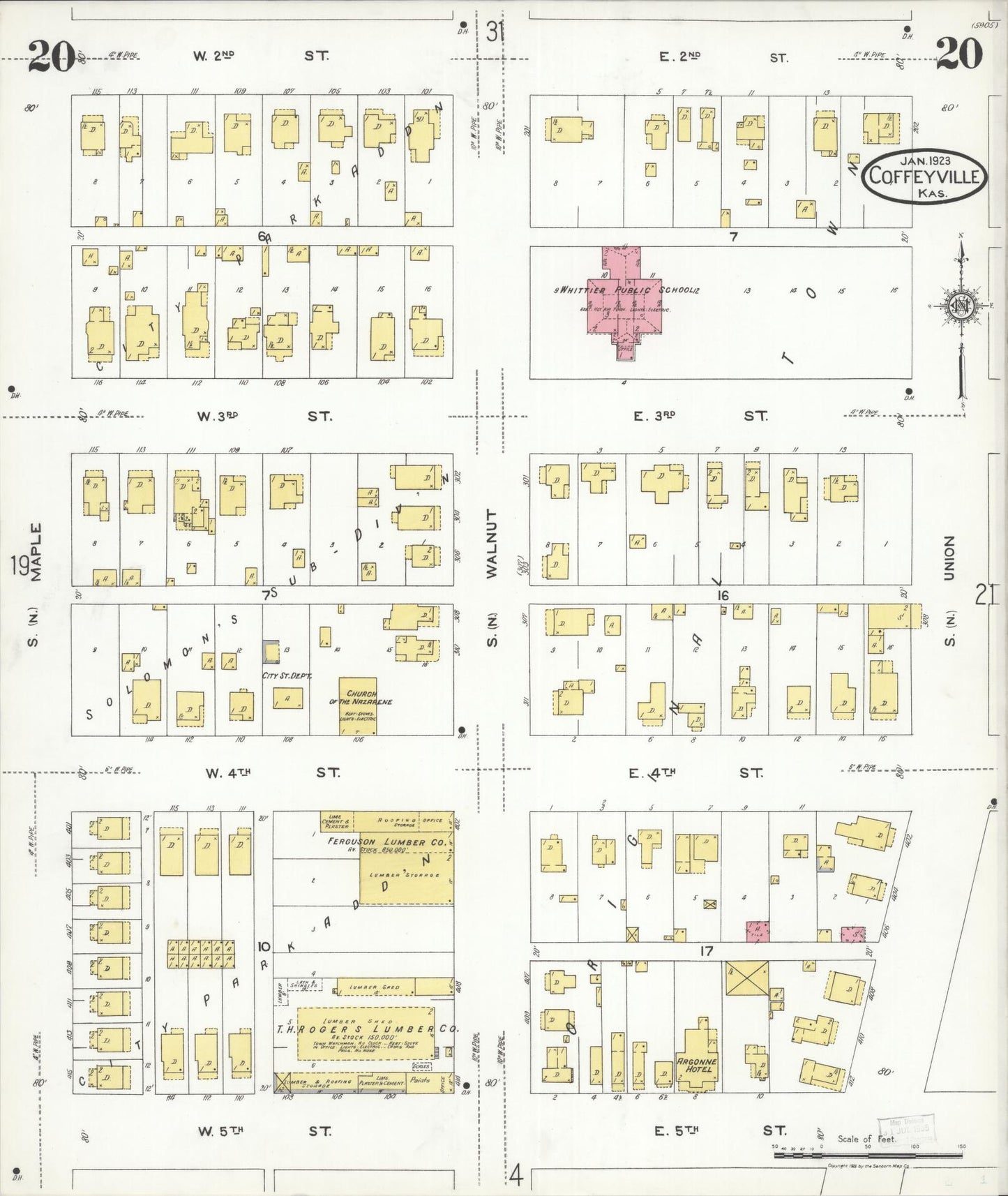 Sanborn Fire Insurance Map from Coffeyville, Montgomery County, Kansas (1923), Sheet #0020 - Complete Map Set gallery image, historic Sanborn map, vintage wall art, Kansas Kansas