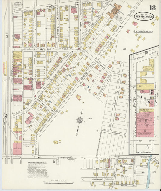 Sanborn Fire Insurance Map from New Kensington, Westmoreland County, Pennsylvania (1915), Sheet #0018 - Historic Sanborn Fire Insurance Map Print, vintage old map wall art, antique decor, genealogy gift, Pennsylvania Pennsylvania map