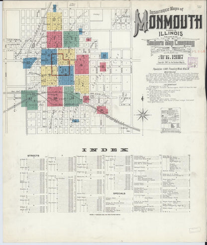 Sanborn Fire Insurance Map from Monmouth, Warren County, Illinois (1907), Sheet #0001 - Historic Sanborn Fire Insurance Map Print, vintage old map wall art, antique decor, genealogy gift, Illinois Illinois map