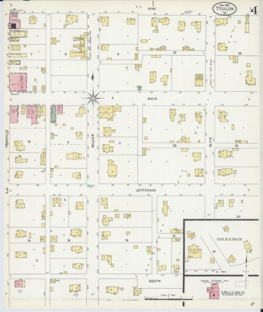 Sanborn Fire Insurance Map from Toulon, Stark County, Illinois (1907), Sheet #0004 - Historic Sanborn Fire Insurance Map Print, vintage old map wall art, antique decor, genealogy gift, Illinois Illinois map