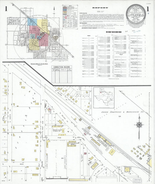 Sanborn Fire Insurance Map from Littlefield, Lamb County, Texas (1950), Sheet #0001 - Historic Sanborn Fire Insurance Map Print, vintage old map wall art, antique decor, genealogy gift, Texas Texas map
