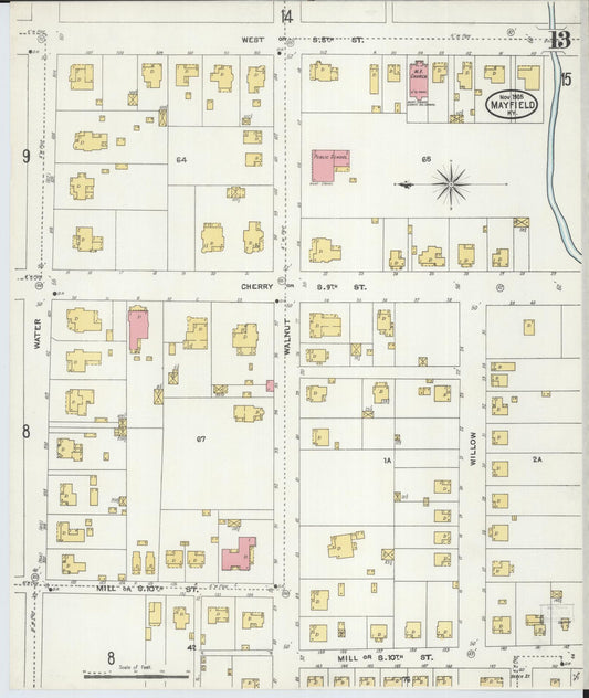 Sanborn Fire Insurance Map from Mayfield, Graves County, Kentucky (1905), Sheet #0013 - Historic Sanborn Fire Insurance Map Print, vintage old map wall art, antique decor, genealogy gift, Kentucky Kentucky map