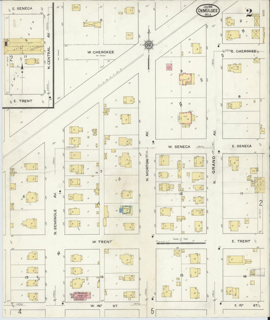 Sanborn Fire Insurance Map from Okmulgee, Okmulgee County, Oklahoma (1916), Sheet #0002 - Historic Sanborn Fire Insurance Map Print, vintage old map wall art, antique decor, genealogy gift, Oklahoma Oklahoma map