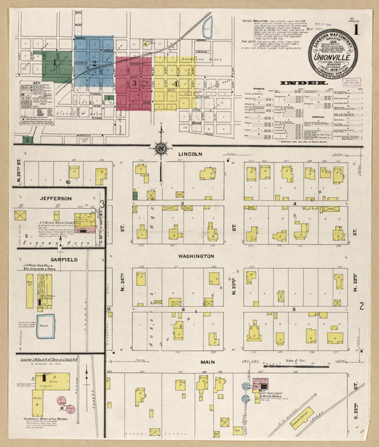 Sanborn Fire Insurance Map from Unionville, Putnam County, Missouri (1909), Sheet #0001 - Historic Sanborn Fire Insurance Map Print, vintage old map wall art, antique decor, genealogy gift, Missouri Missouri map