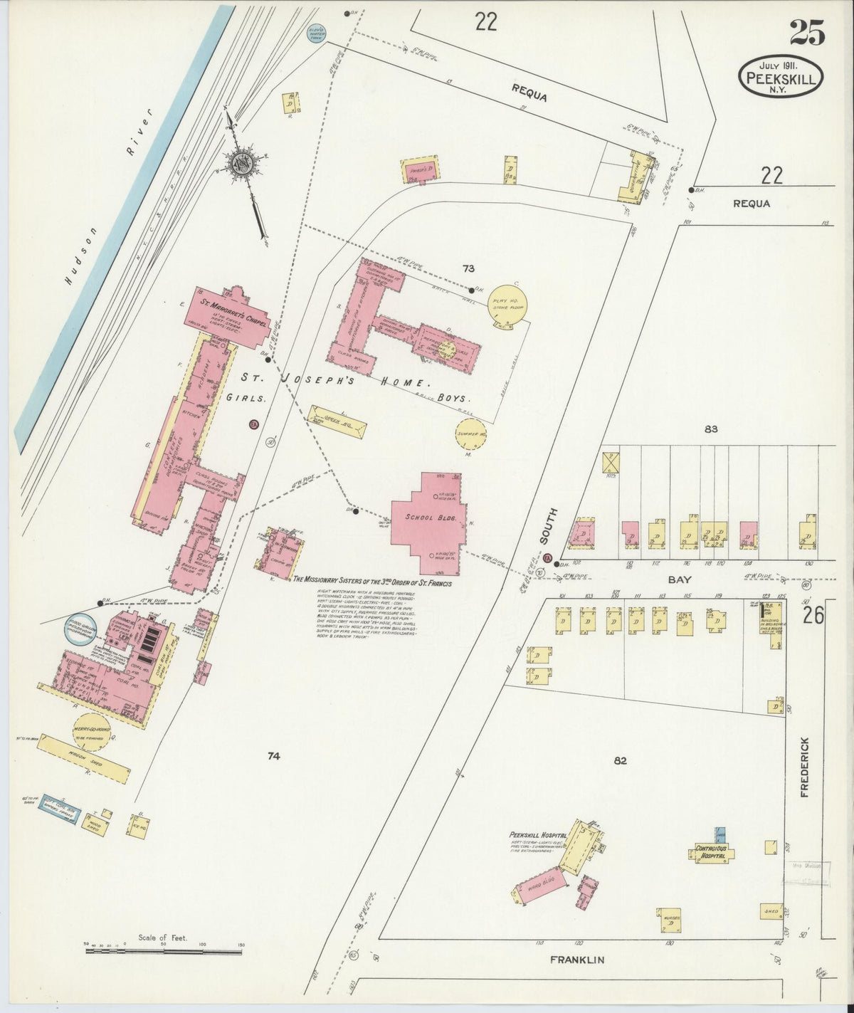 Sanborn Fire Insurance Map from Peekskill, Westchester County, New York (1911), Sheet #0025 - Complete Map Set gallery image, historic Sanborn map, vintage wall art, New York New York