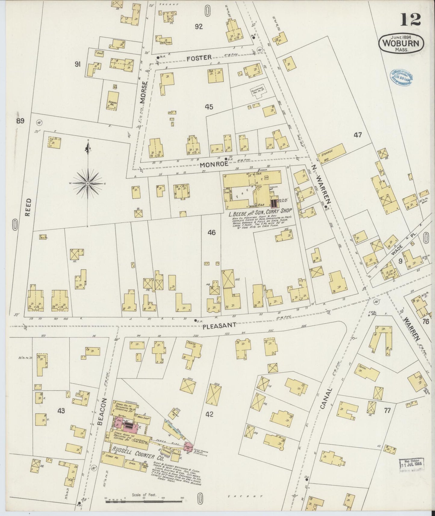 Sanborn Fire Insurance Map from Woburn, Middlesex County, Massachusetts (1894), Sheet #0012 - Complete Map Set gallery image, historic Sanborn map, vintage wall art, Massachusetts Massachusetts