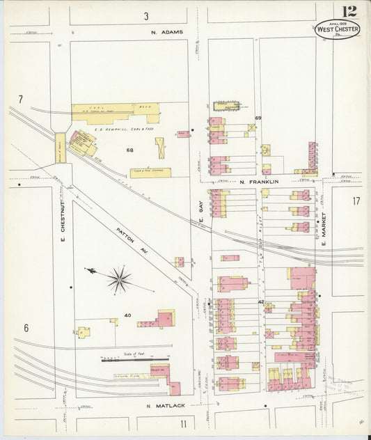 Sanborn Fire Insurance Map from West Chester, Chester County, Pennsylvania (1909), Sheet #0012 - Historic Sanborn Fire Insurance Map Print, vintage old map wall art, antique decor, genealogy gift, Pennsylvania Pennsylvania map