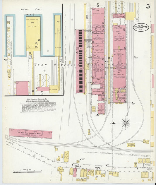 Sanborn Fire Insurance Map from Edgewater, Bergen County, New Jersey (1908), Sheet #0005 - Historic Sanborn Fire Insurance Map Print, vintage old map wall art, antique decor, genealogy gift, New Jersey New Jersey map