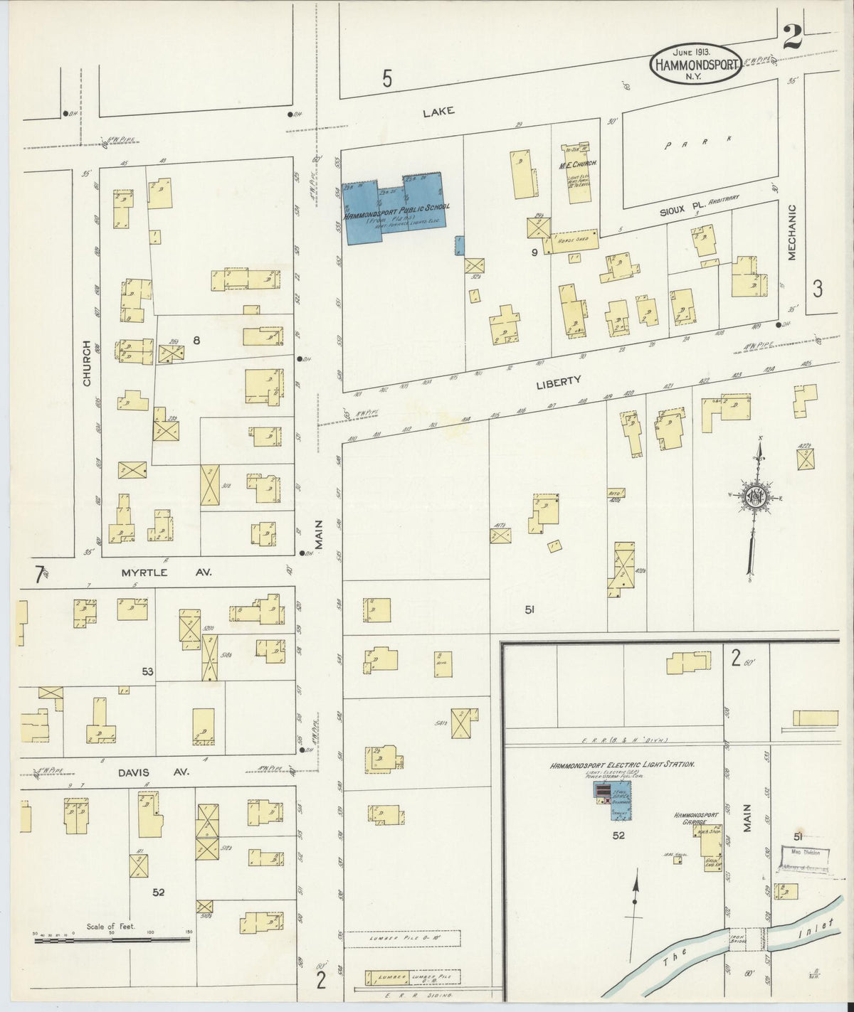 Sanborn Fire Insurance Map from Hammondsport, Steuben County, New York (1913), Sheet #0002 - Historic Sanborn Fire Insurance Map Print, vintage old map wall art, antique decor, genealogy gift, New York New York map