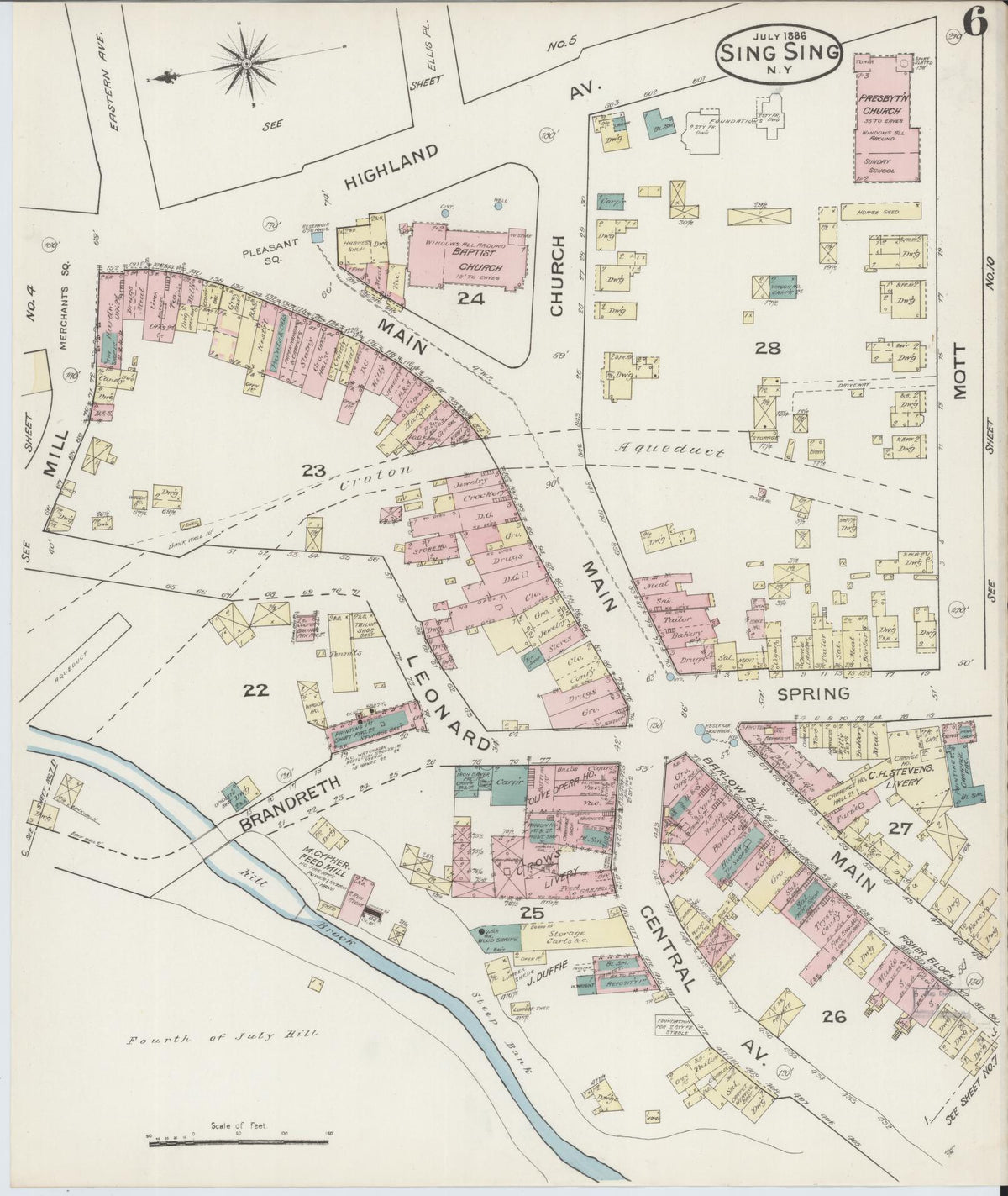 Sanborn Fire Insurance Map from Sing Sing, Westchester County, New York (1886), Sheet #0006 - Historic Sanborn Fire Insurance Map Print, vintage old map wall art, antique decor, genealogy gift, New York New York map