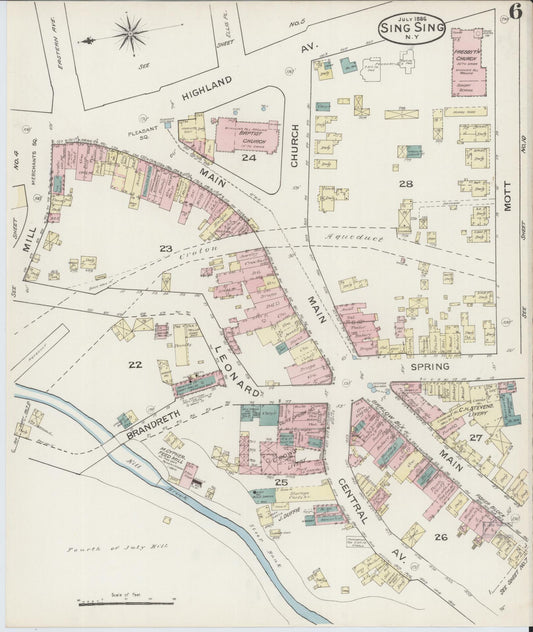 Sanborn Fire Insurance Map from Sing Sing, Westchester County, New York (1886), Sheet #0006 - Historic Sanborn Fire Insurance Map Print, vintage old map wall art, antique decor, genealogy gift, New York New York map