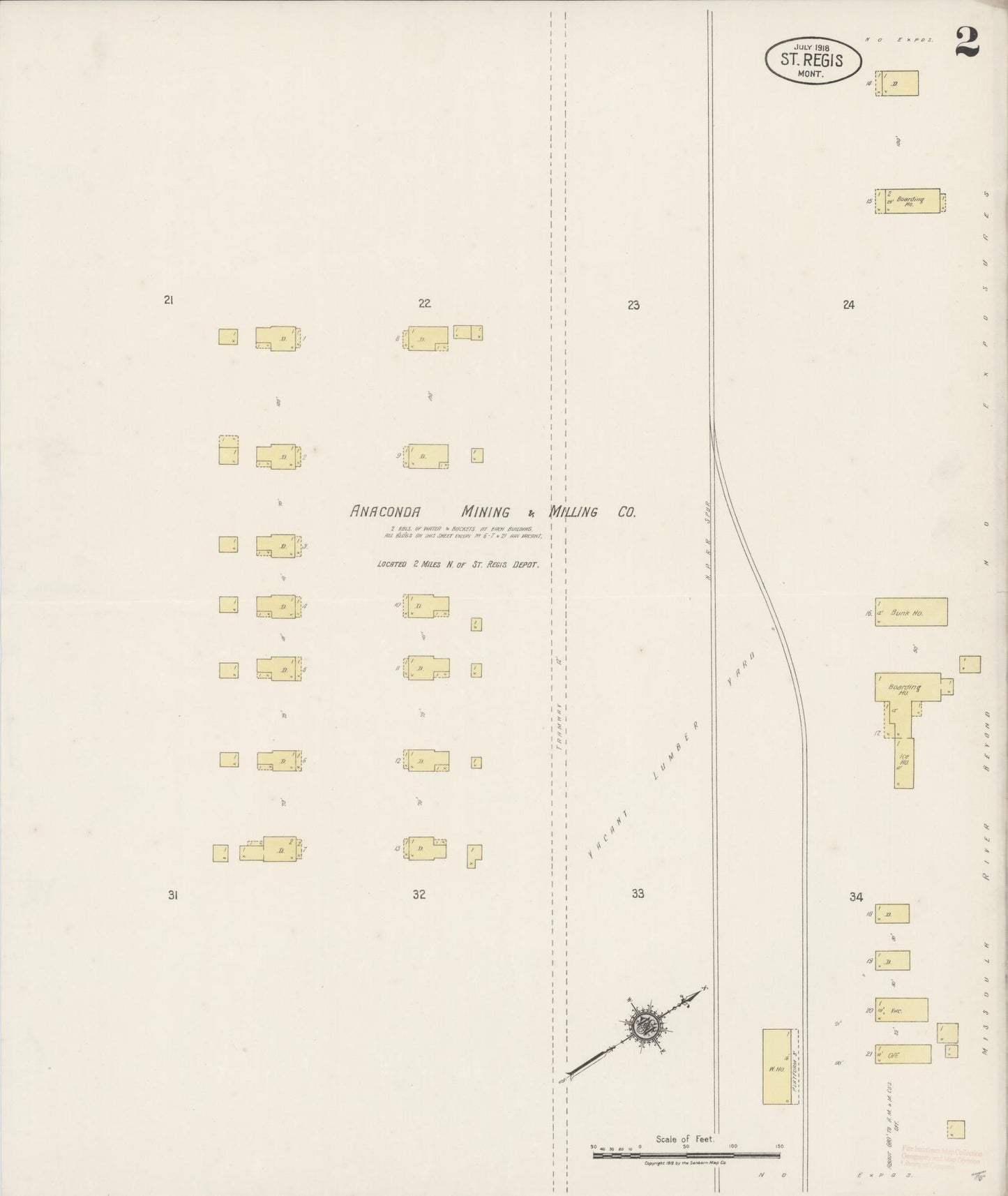 Sanborn Fire Insurance Map from Saint Regis, Mineral County, Montana (1918), Sheet #0002 - Complete Map Set gallery image, historic Sanborn map, vintage wall art, Montana Montana