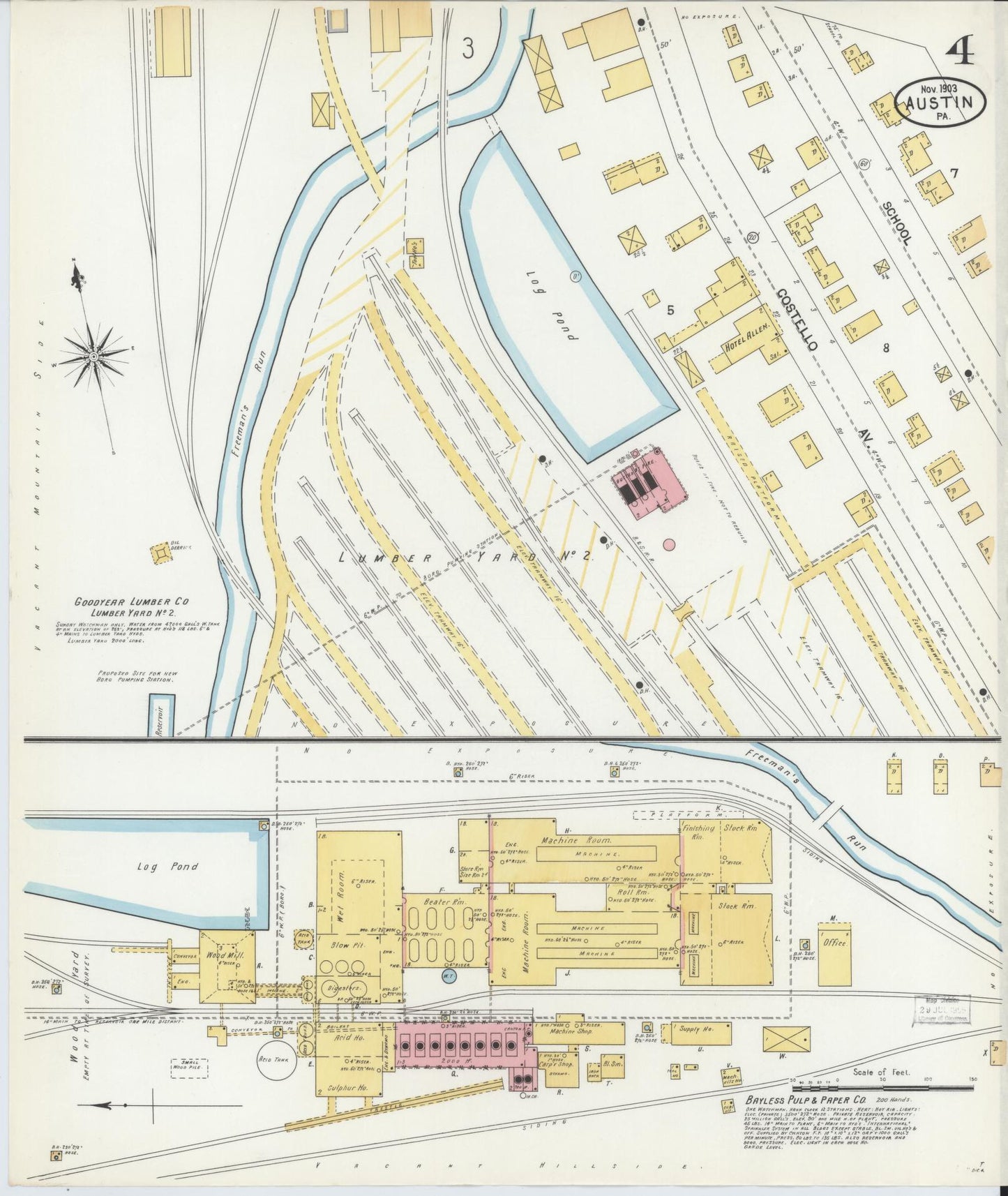 Sanborn Fire Insurance Map from Austin, Potter County, Pennsylvania (1903), Sheet #0004 - Historic Sanborn Fire Insurance Map Print, vintage old map wall art, antique decor, genealogy gift, Pennsylvania Pennsylvania map