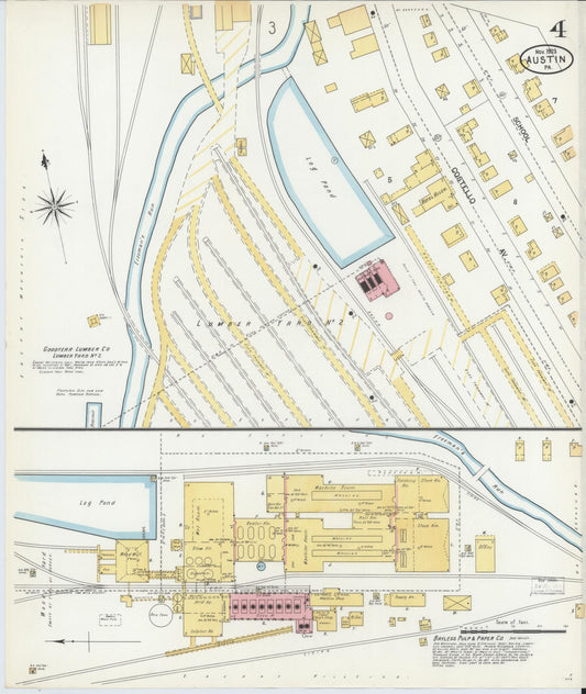 Sanborn Fire Insurance Map from Austin, Potter County, Pennsylvania (1903), Sheet #0004 - Historic Sanborn Fire Insurance Map Print, vintage old map wall art, antique decor, genealogy gift, Pennsylvania Pennsylvania map