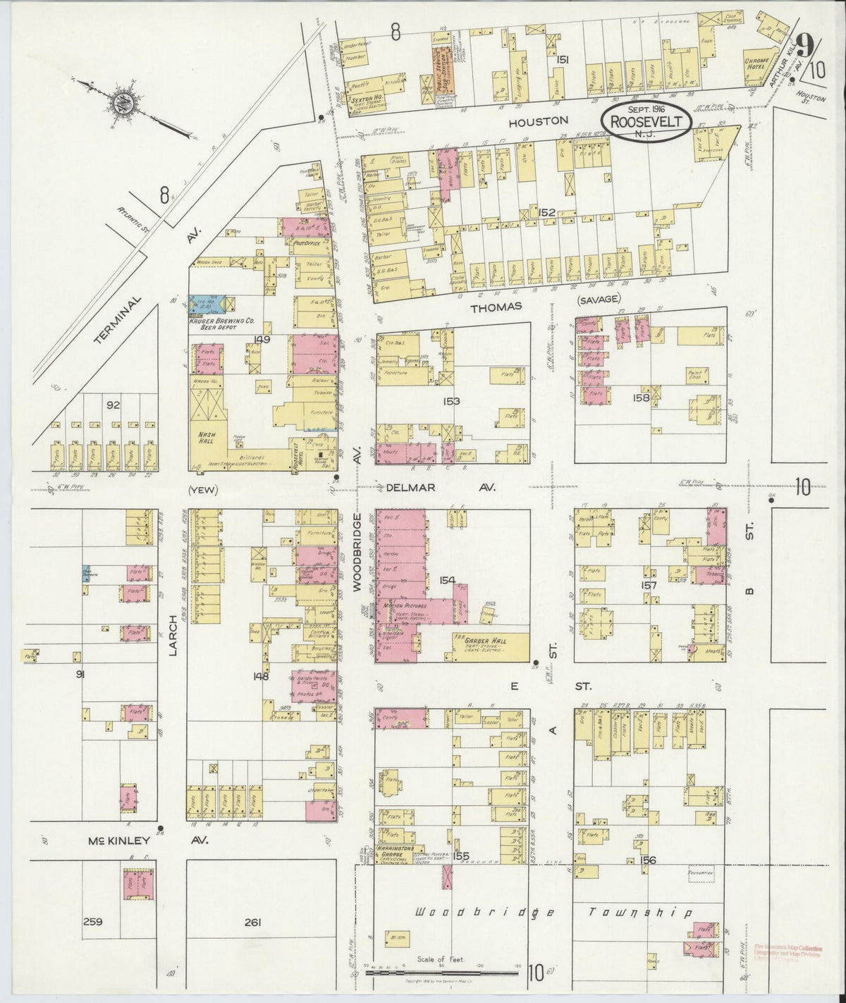 Sanborn Fire Insurance Map from Roosevelt, Middlesex County, New Jersey (1916), Sheet #0009 - Complete Map Set gallery image, historic Sanborn map, vintage wall art, New Jersey New Jersey