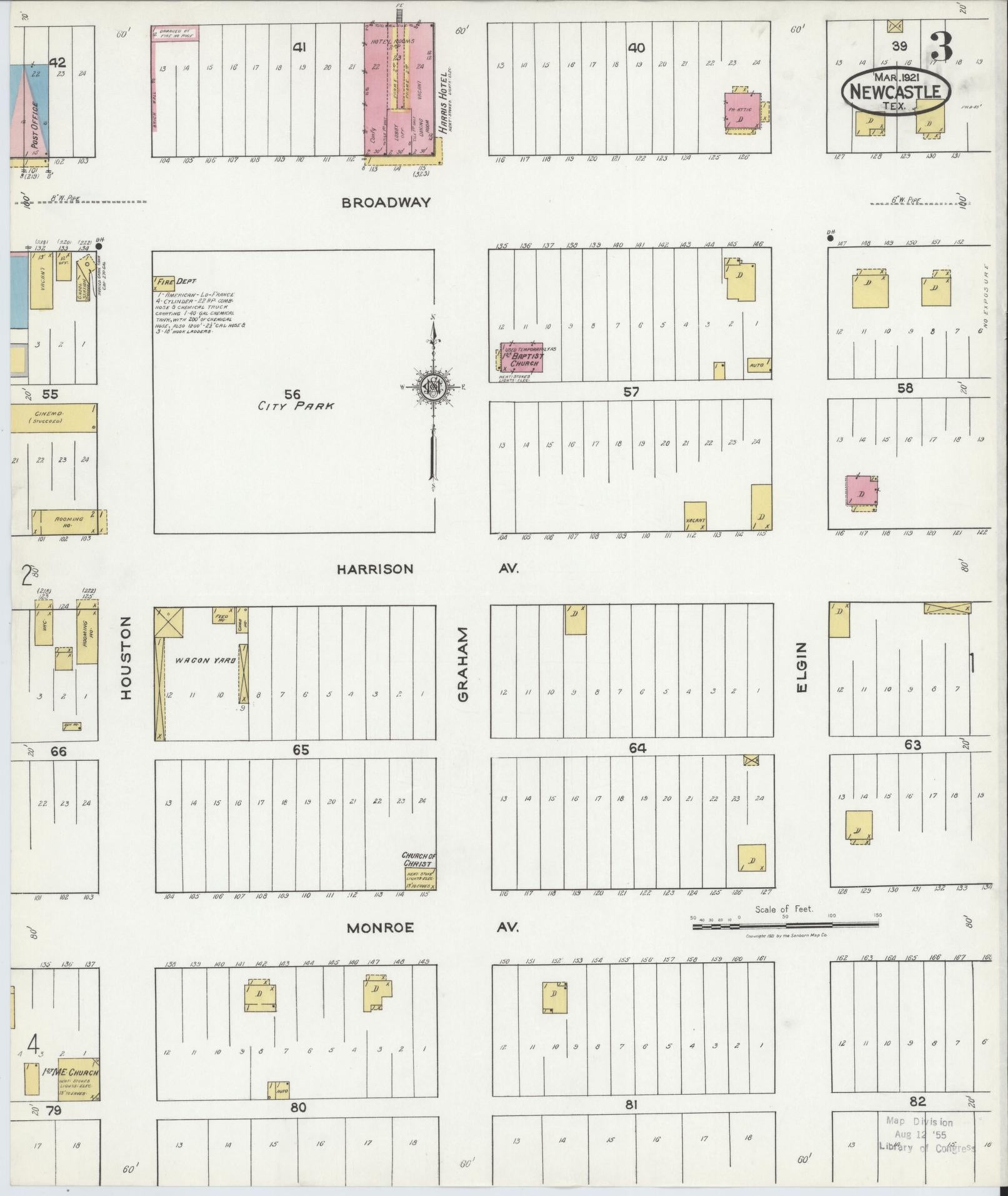 Sanborn Fire Insurance Map from Newcastle, Young County, Texas (1921), Sheet #0003 - Complete Map Set gallery image, historic Sanborn map, vintage wall art, Texas Texas