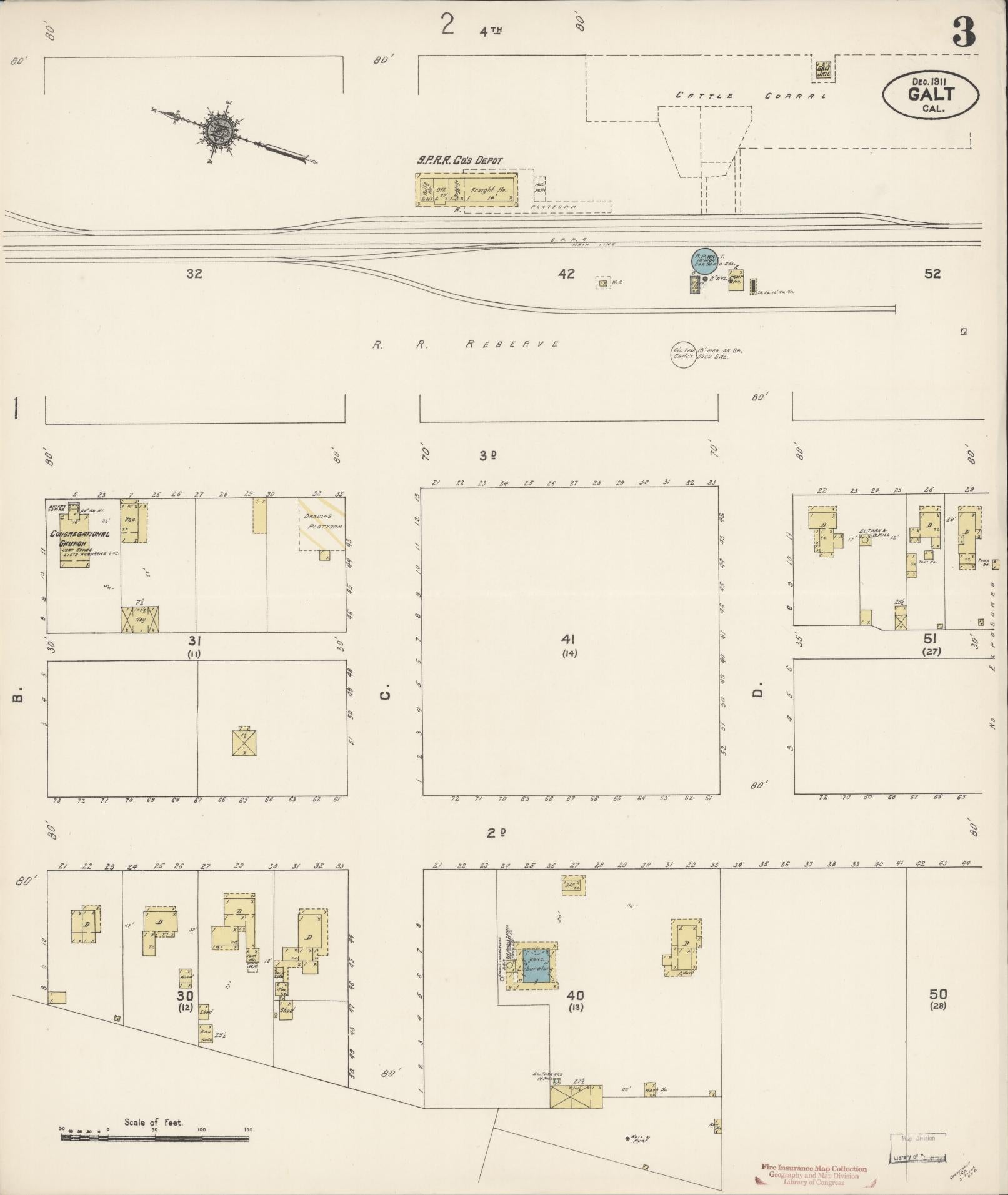 Sanborn Fire Insurance Map from Galt, Sacramento County, California (1911), Sheet #0003 - Historic Sanborn Fire Insurance Map Print, vintage old map wall art, antique decor, genealogy gift, California California map
