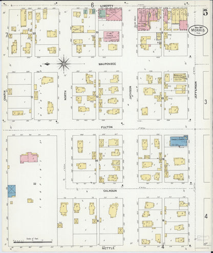 Sanborn Fire Insurance Map from Morris, Grundy County, Illinois (1907), Sheet #0005 - Complete Map Set gallery image, historic Sanborn map, vintage wall art, Illinois Illinois