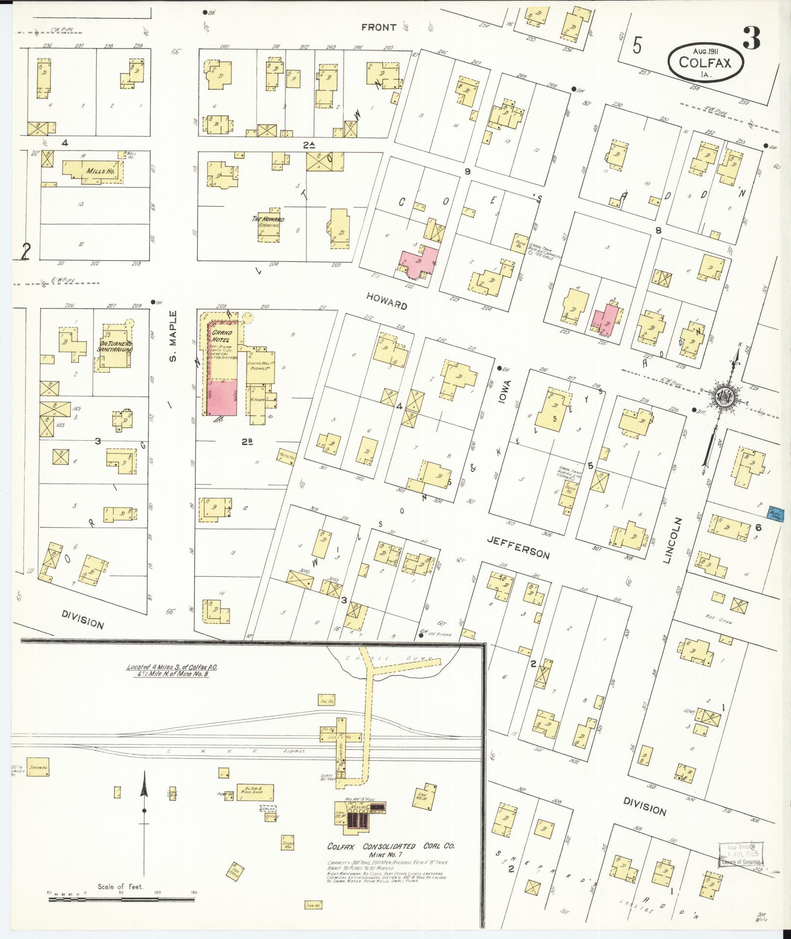 Sanborn Fire Insurance Map from Colfax, Jasper County, Iowa (1911), Sheet #0003 - Historic Sanborn Fire Insurance Map Print, vintage old map wall art