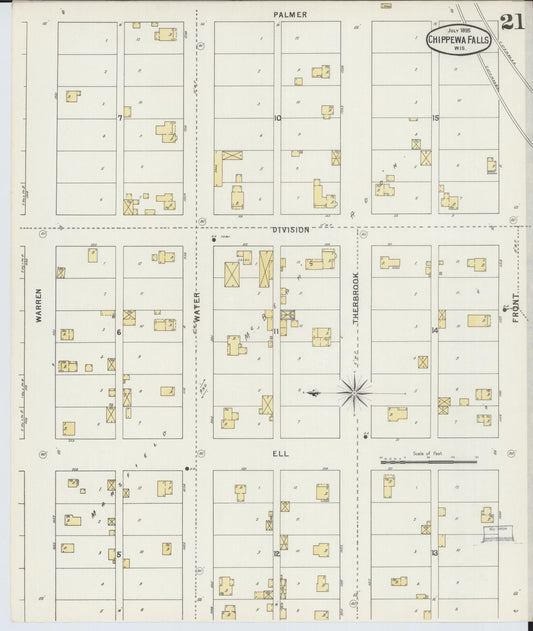 Sanborn Fire Insurance Map from Chippewa Falls, Chippewa County, Wisconsin (1895), Sheet #0021 - Historic Sanborn Fire Insurance Map Print, vintage old map wall art, antique decor, genealogy gift, Wisconsin Wisconsin map