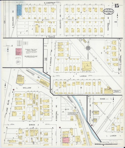 Sanborn Fire Insurance Map from Virginia, Saint Louis County, Minnesota (1915), Sheet #0015 - Historic Sanborn Fire Insurance Map Print, vintage old map wall art, antique decor, genealogy gift, Minnesota Minnesota map