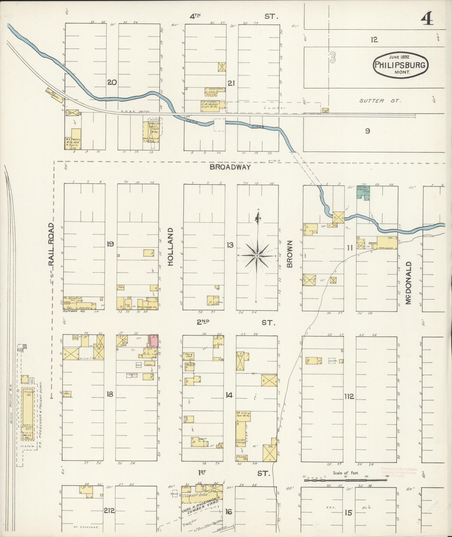 Sanborn Fire Insurance Map from Philipsburg, Granite County, Montana (1892), Sheet #0004 - Complete Map Set gallery image, historic Sanborn map, vintage wall art, Montana Montana