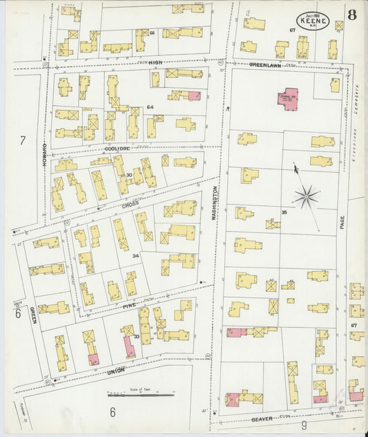 Sanborn Fire Insurance Map from Keene, Cheshire County, New Hampshire (1902), Sheet #0008 - Historic Sanborn Fire Insurance Map Print, vintage old map wall art, antique decor, genealogy gift, New Hampshire New Hampshire map