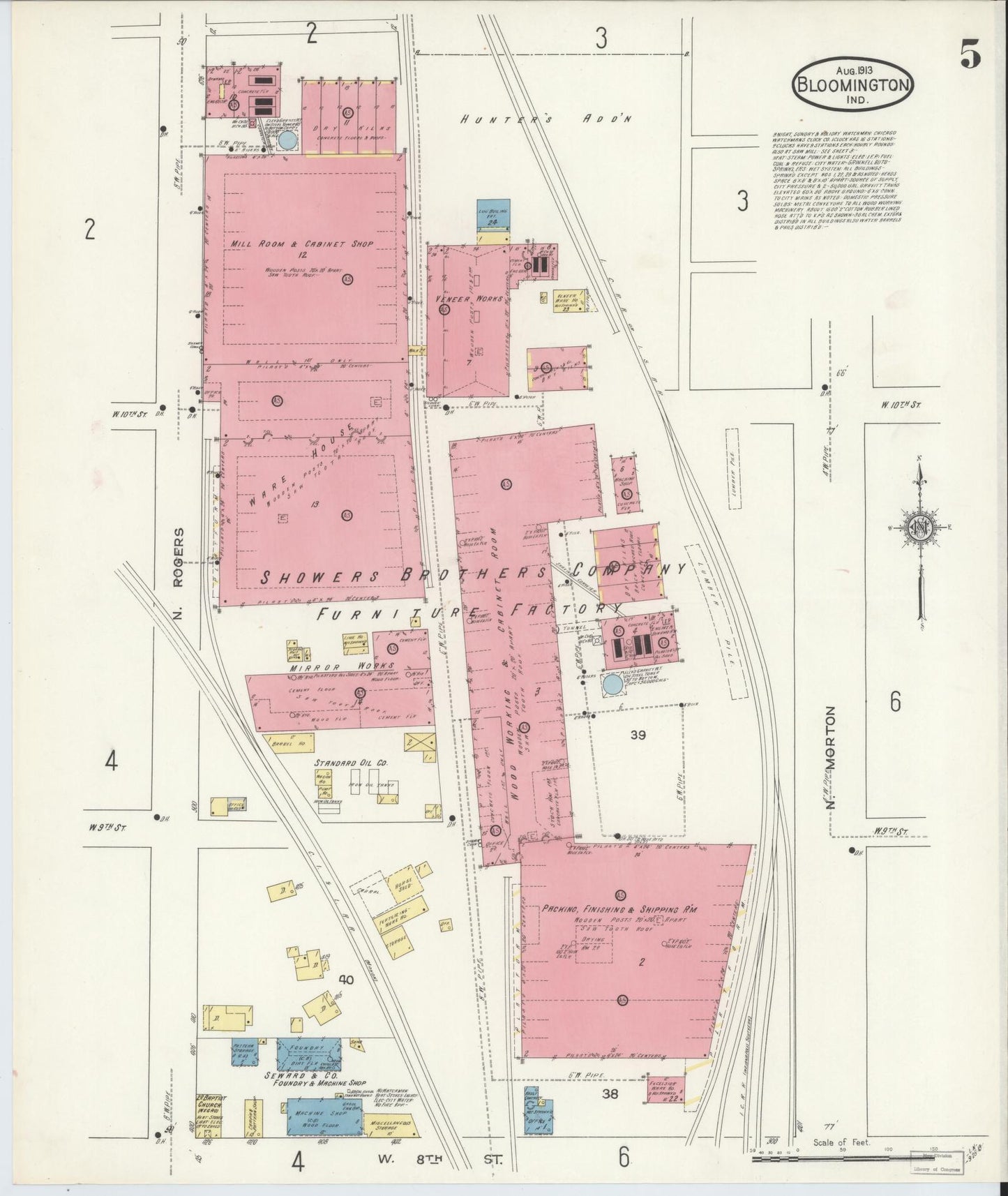 Sanborn Fire Insurance Map from Bloomington, Monroe County, Indiana (1913), Sheet #0005 - Complete Map Set gallery image, historic Sanborn map, vintage wall art, Indiana Indiana