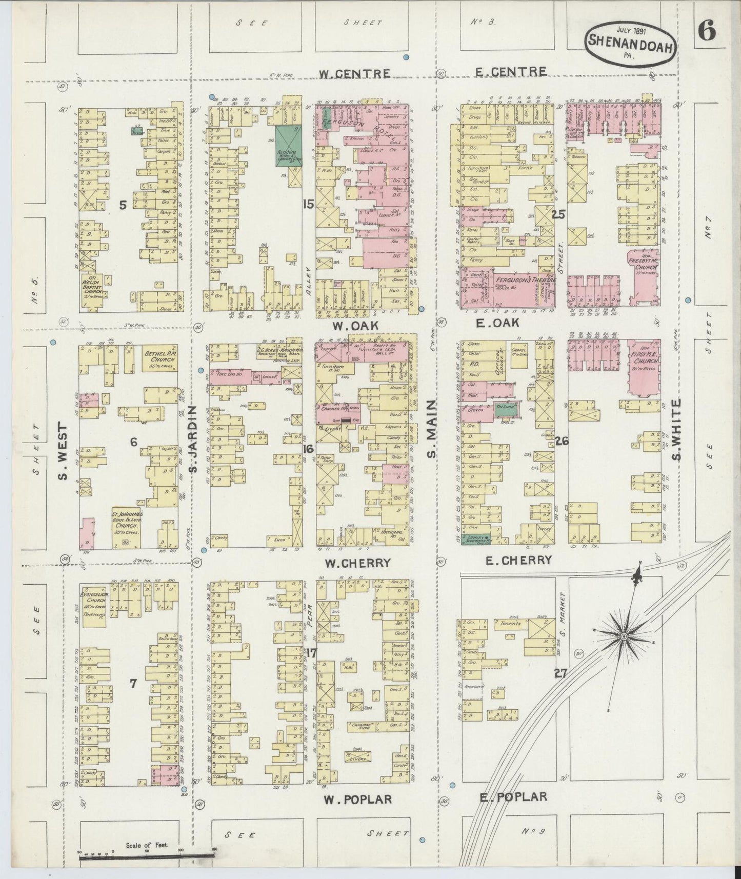 Sanborn Fire Insurance Map from Shenandoah, Schuylkill County, Pennsylvania (1891), Sheet #0006 - Complete Map Set gallery image, historic Sanborn map, vintage wall art, Pennsylvania Pennsylvania