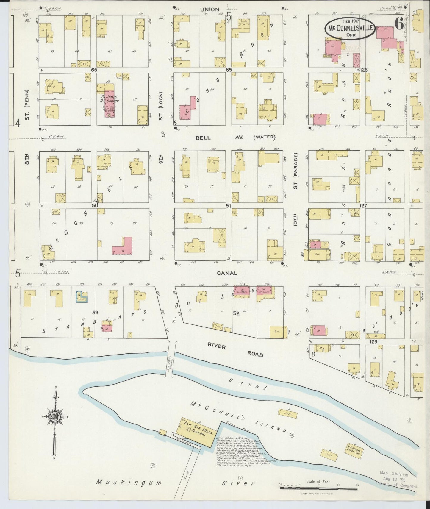 Sanborn Fire Insurance Map from McConnelsville, Morgan County, Ohio (1917), Sheet #0006 - Historic Sanborn Fire Insurance Map Print, vintage old map wall art, antique decor, genealogy gift, Ohio Ohio map