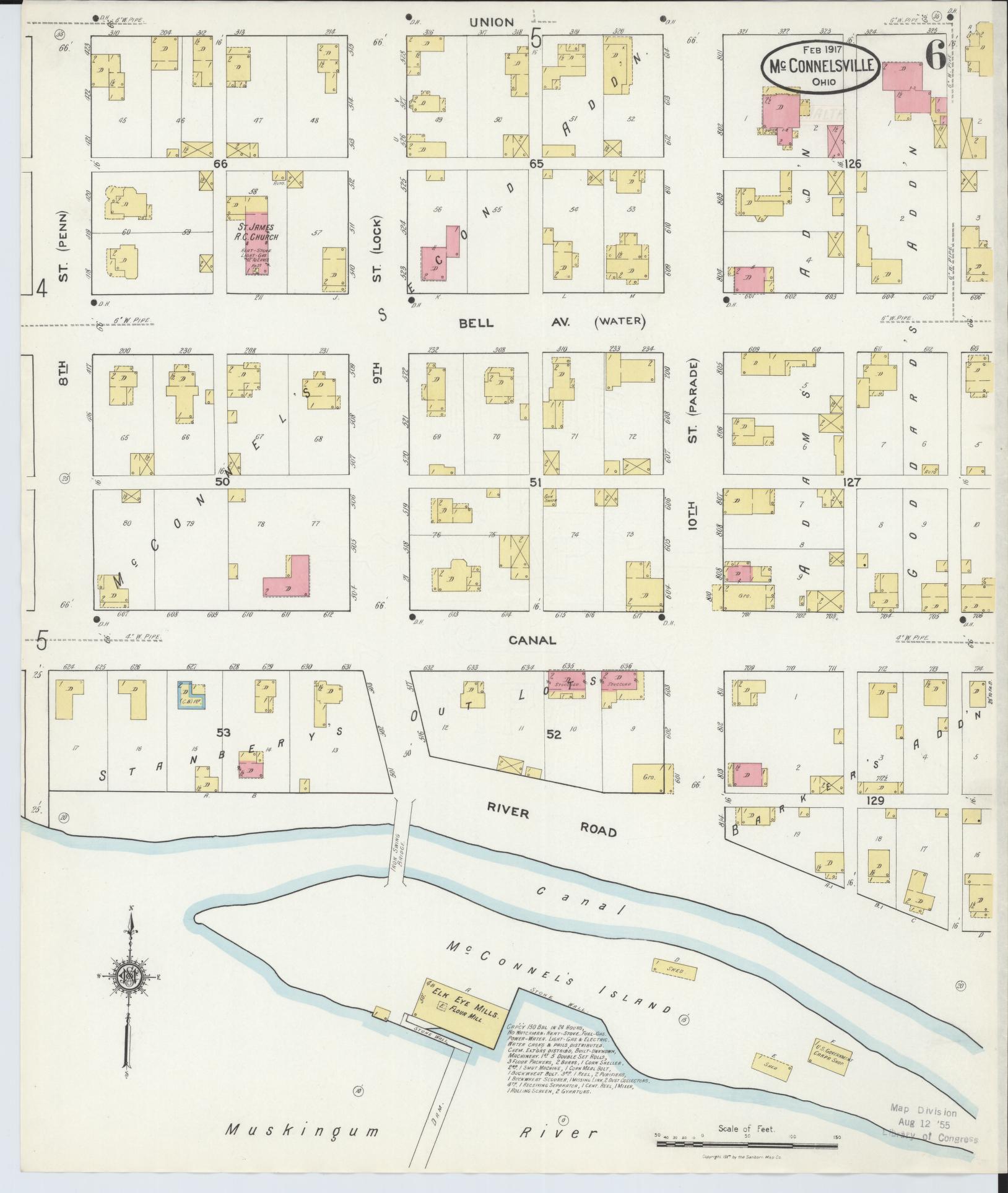 Sanborn Fire Insurance Map from McConnelsville, Morgan County, Ohio (1917), Sheet #0006 - Historic Sanborn Fire Insurance Map Print, vintage old map wall art, antique decor, genealogy gift, Ohio Ohio map