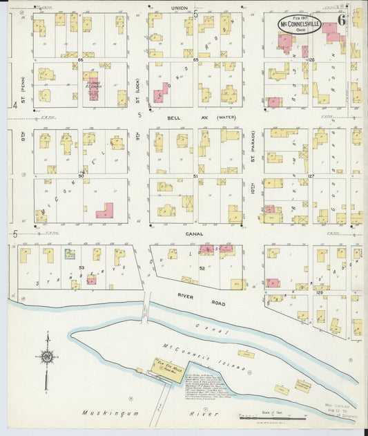 Sanborn Fire Insurance Map from McConnelsville, Morgan County, Ohio (1917), Sheet #0006 - Historic Sanborn Fire Insurance Map Print, vintage old map wall art, antique decor, genealogy gift, Ohio Ohio map