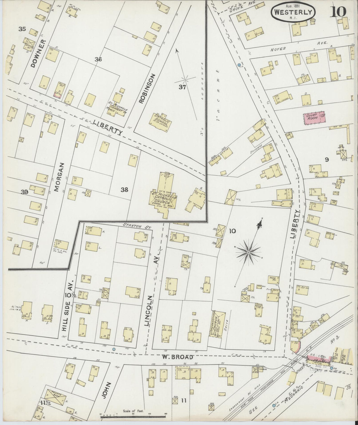 Sanborn Fire Insurance Map from Westerly, Washington County, Rhode Island (1891), Sheet #0010 - Complete Map Set gallery image, historic Sanborn map, vintage wall art, Rhode Island Rhode Island