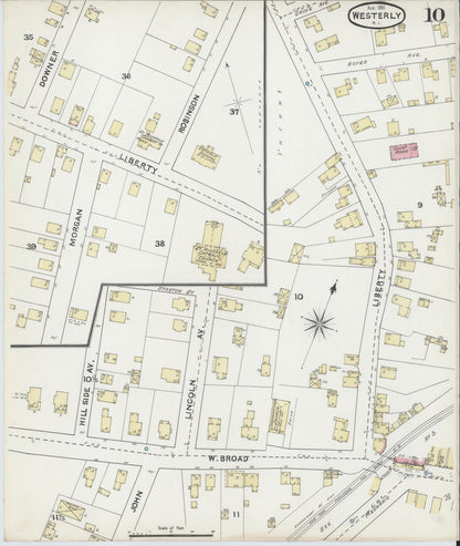 Sanborn Fire Insurance Map from Westerly, Washington County, Rhode Island (1891), Sheet #0010 - Complete Map Set gallery image, historic Sanborn map, vintage wall art, Rhode Island Rhode Island