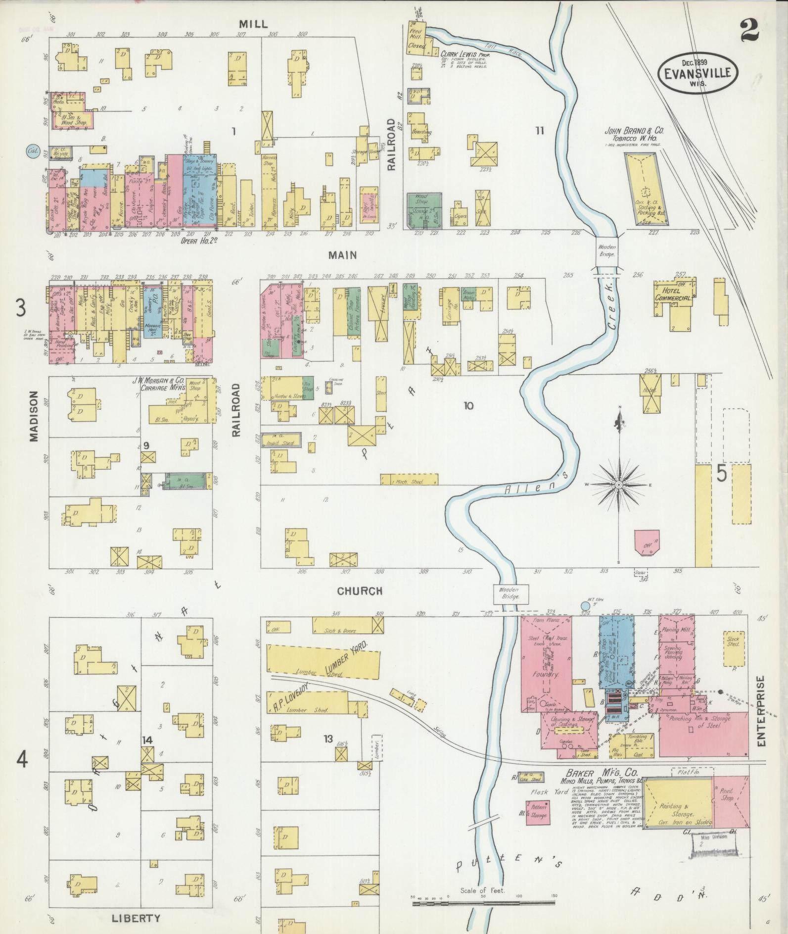 Sanborn Fire Insurance Map from Evansville, Rock County, Wisconsin (1899), Sheet #0002 - Historic Sanborn Fire Insurance Map Print, vintage old map wall art, antique decor, genealogy gift, Wisconsin Wisconsin map