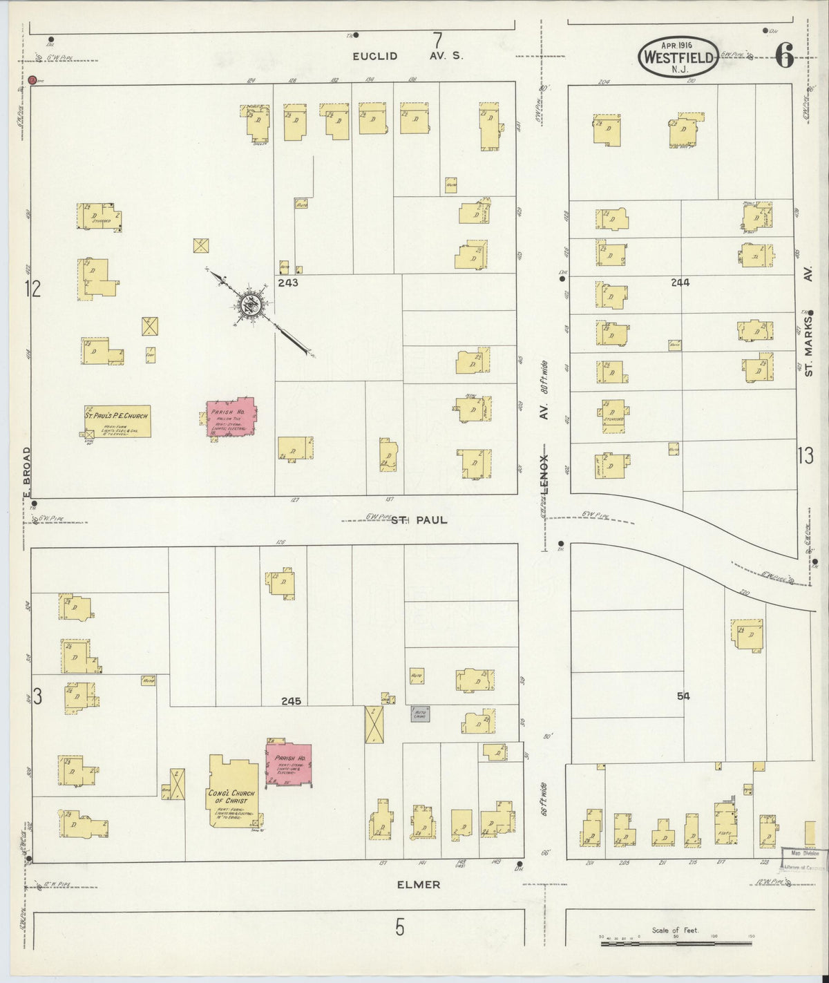 Sanborn Fire Insurance Map from Westfield, Union County, New Jersey (1916), Sheet #0006 - Complete Map Set gallery image, historic Sanborn map, vintage wall art, New Jersey New Jersey