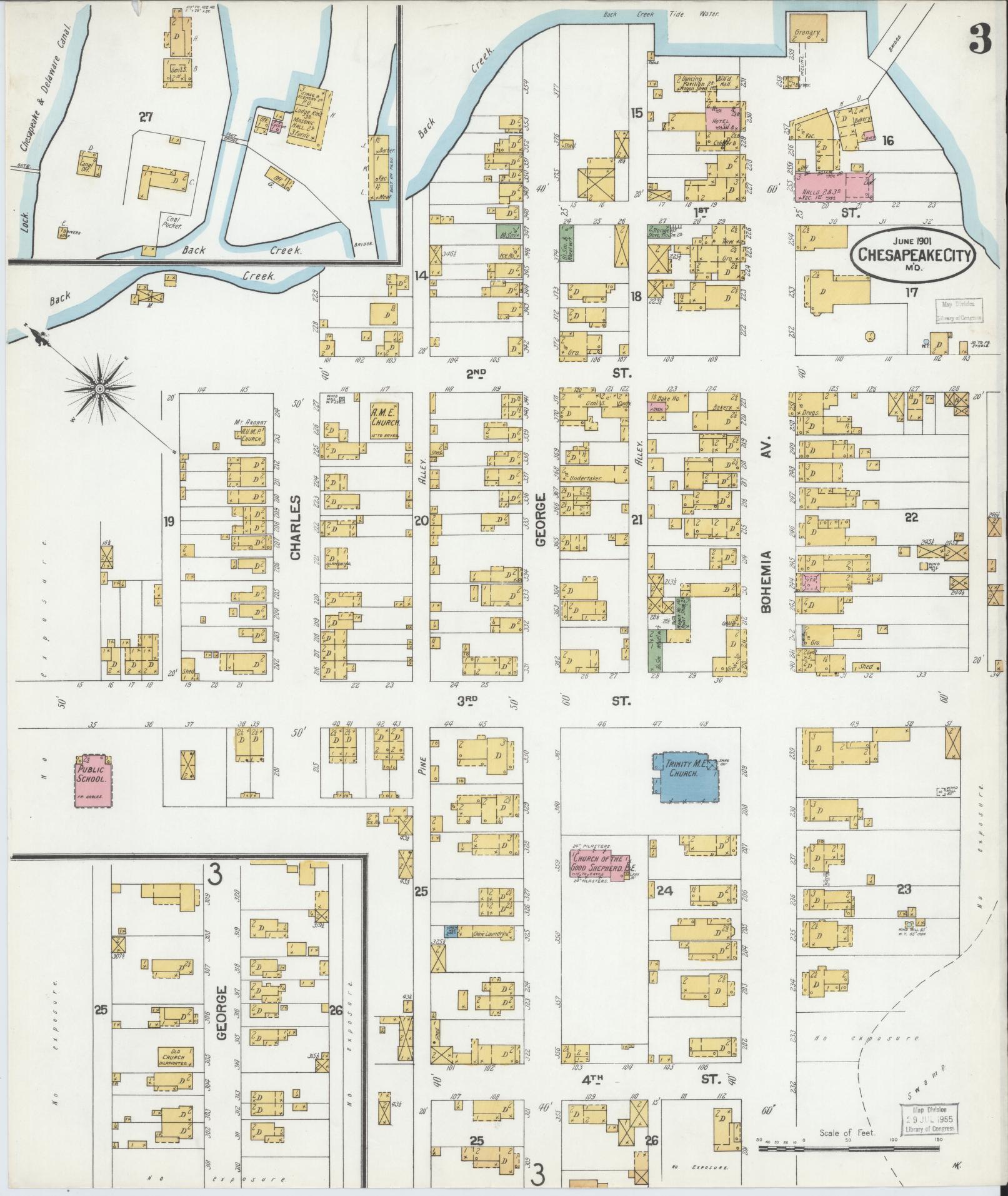 Sanborn Fire Insurance Map from Chesapeake City, Cecil County, Maryland (1901), Sheet #0003 - Complete Map Set gallery image, historic Sanborn map, vintage wall art, Maryland Maryland