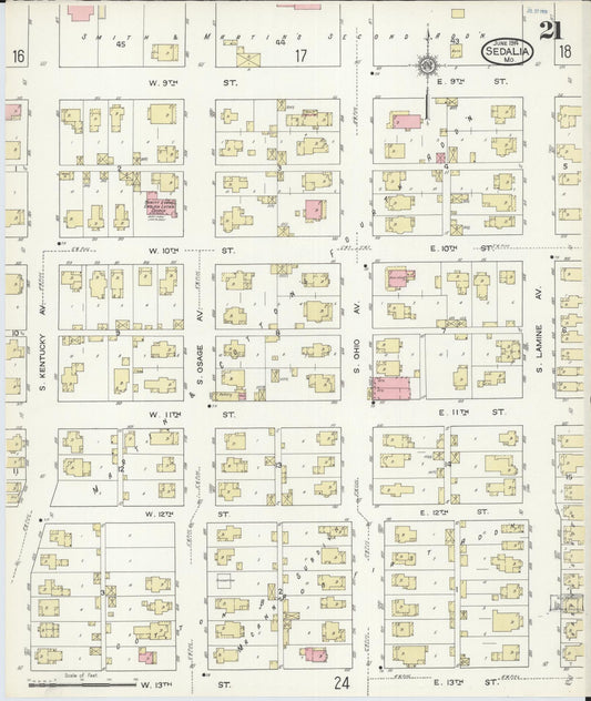 Sanborn Fire Insurance Map from Sedalia, Pettis County, Missouri (1914), Sheet #0021 - Historic Sanborn Fire Insurance Map Print, vintage old map wall art, antique decor, genealogy gift, Missouri Missouri map
