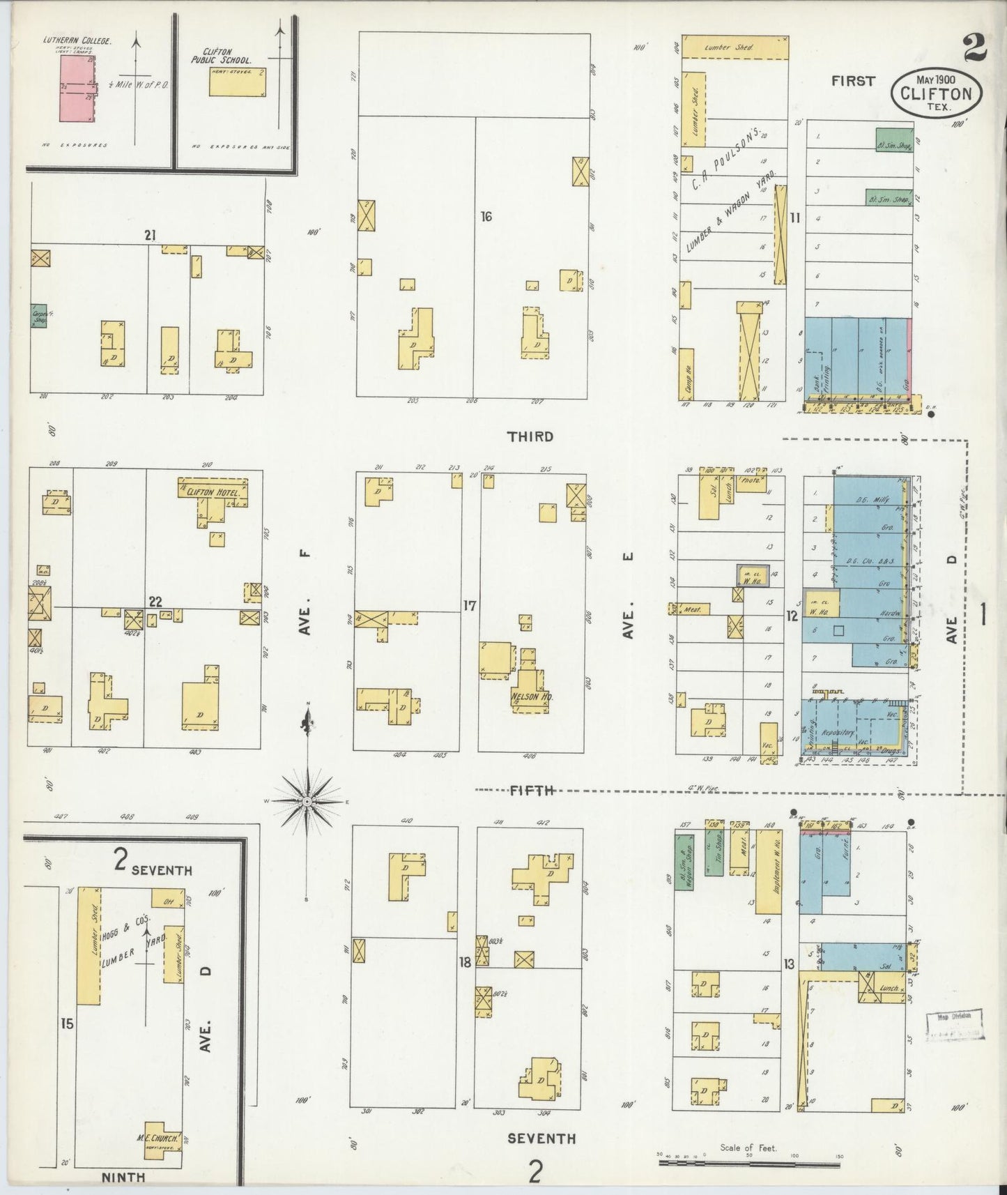 Sanborn Fire Insurance Map from Clifton, Bosque County, Texas (1900), Sheet #0002 - Complete Map Set gallery image, historic Sanborn map, vintage wall art, Texas Texas