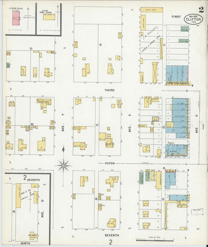 Sanborn Fire Insurance Map from Clifton, Bosque County, Texas (1900), Sheet #0002 - Complete Map Set gallery image, historic Sanborn map, vintage wall art, Texas Texas