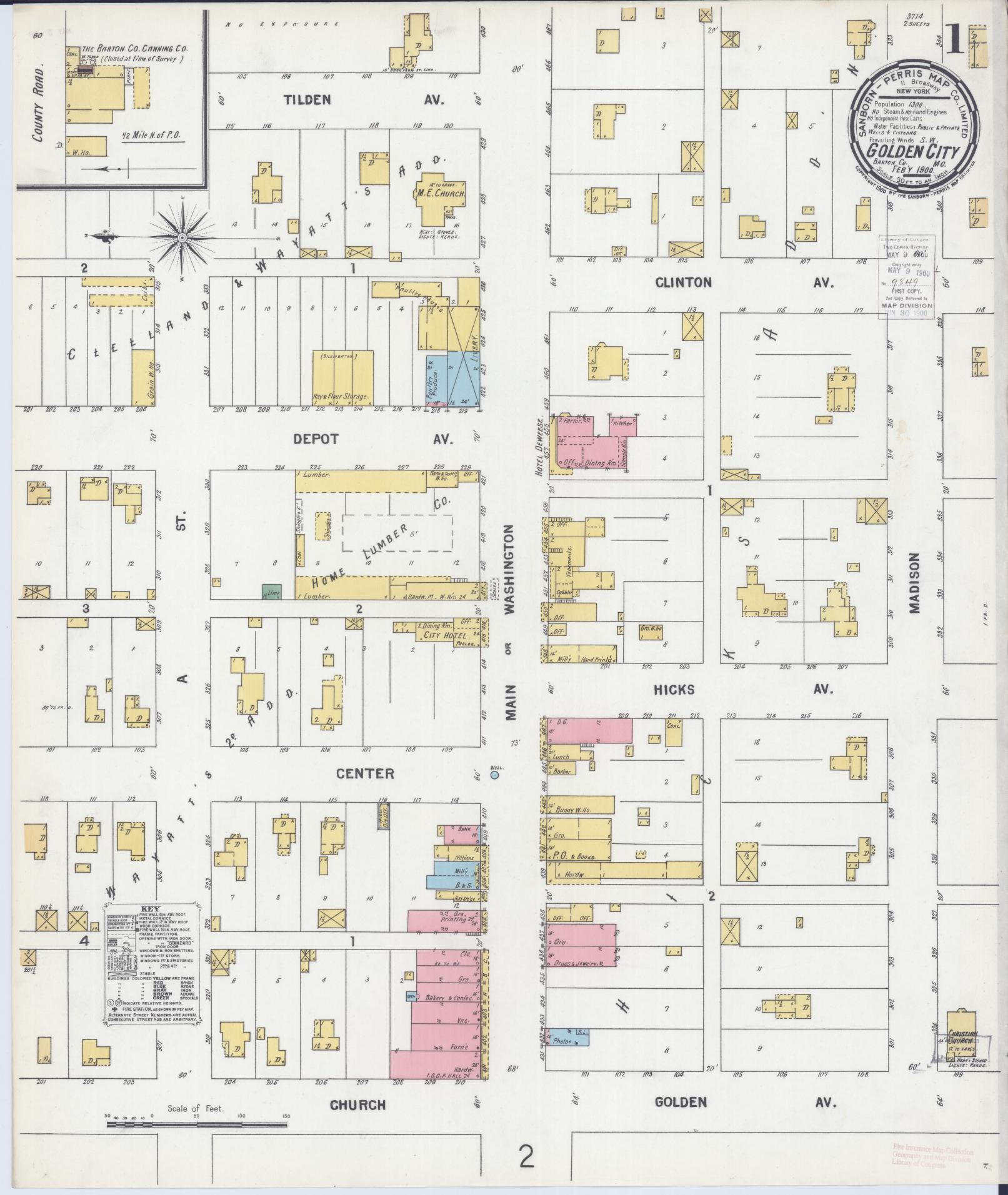 Sanborn Fire Insurance Map from Golden City, Barton County, Missouri (1900), Sheet #0001 - Historic Sanborn Fire Insurance Map Print, vintage old map wall art, antique decor, genealogy gift, Missouri Missouri map