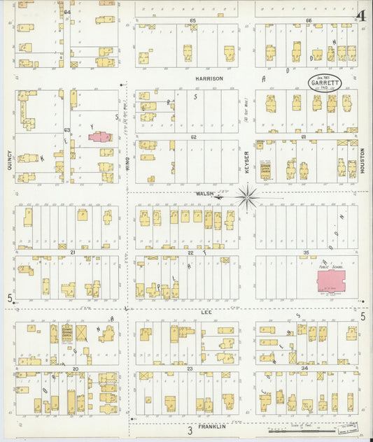 Sanborn Fire Insurance Map from Garrett, De Kalb County, Indiana (1901), Sheet #0004 - Historic Sanborn Fire Insurance Map Print, vintage old map wall art, antique decor, genealogy gift, Indiana Indiana map