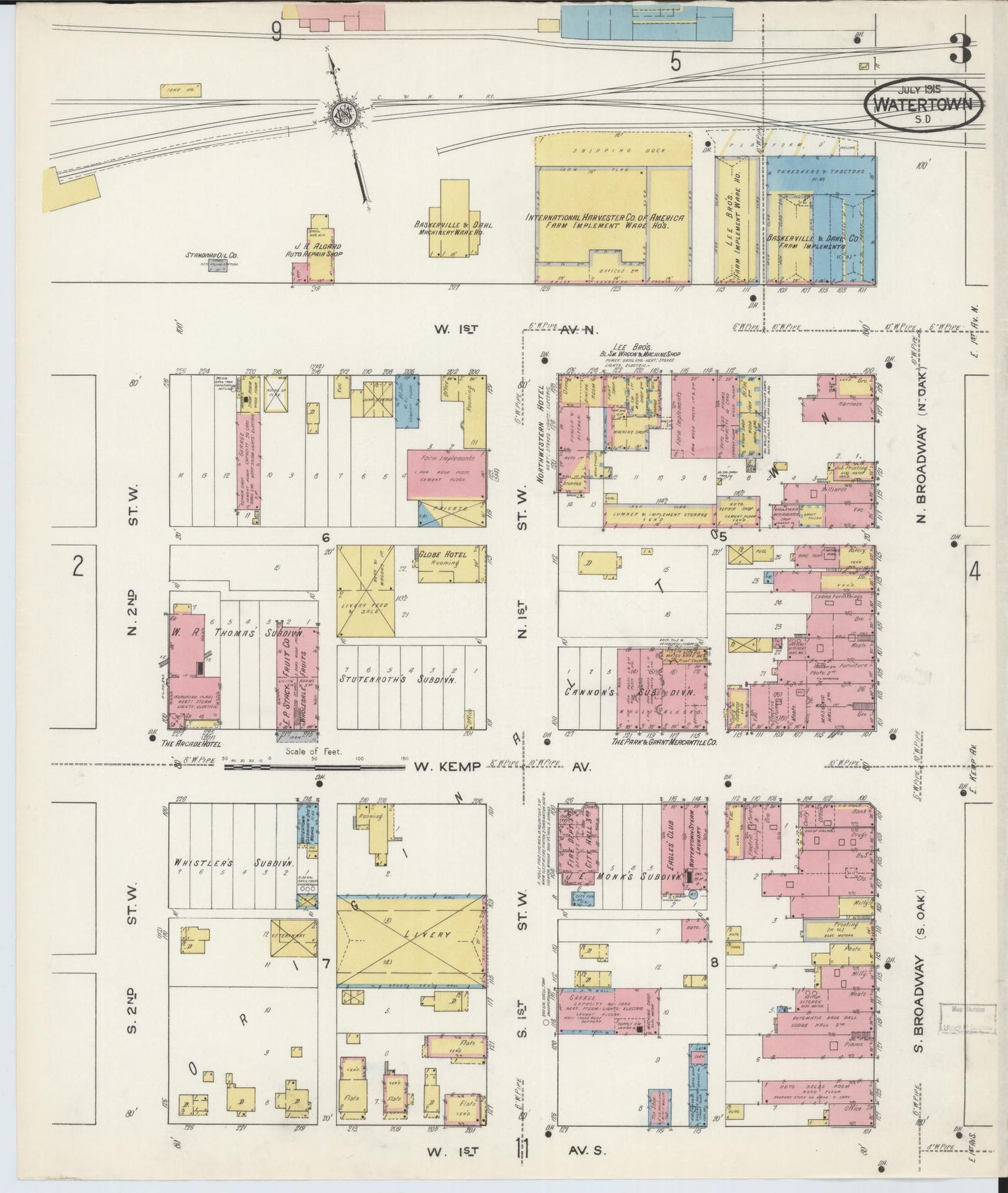 Sanborn Fire Insurance Map from Watertown, Codington County, South Dakota (1915), Sheet #0003 - Historic Sanborn Fire Insurance Map Print, vintage old map wall art, antique decor, genealogy gift, South Dakota South Dakota map